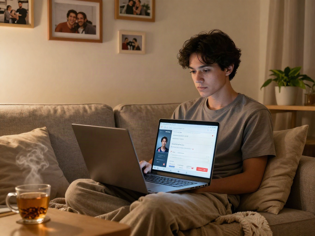 Engaging ai sex chat interaction on a cozy couch, showcasing the warmth of AI-driven connections.